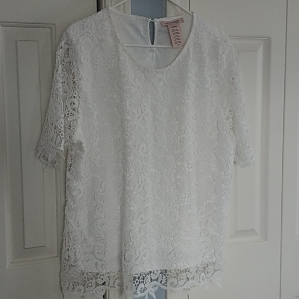 Philosophy White Lace Lined Shirt Sleeve Top XXL